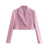 Houndstooth Textures Leisure Blazer Coat Long Sleeve Female