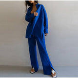 Single-breasted Lapels Long Sleeve Shirt & High Waist Wide Leg Pants
