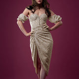 Midi Bodycon Dress Beach Floral Print Summer Boho Party Dress Silver Sam