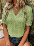 Short Sleeve Pullover Embroidery Lace Blouse