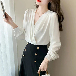 Women's V-Neck Chiffon Blouse Yellow Pandora