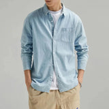Men's Long Sleeve Single Pocket Denim Shirt Yellow Pandora