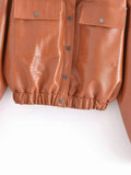 Solid Color PU Faux Leather Jacket Coats Silver Sam