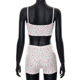 Floral Print Women Spaghetti Strap Crop Top & Biker Shorts