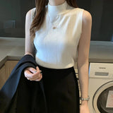 Women's Korean Theme High Collar Sleeveless Top
