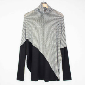 Turtle Neck Diagonal Color Block Top Yellow Hera