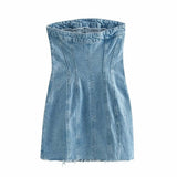 Sexy Blue Denim Sheath Mini Party Dress Silver Sam