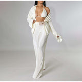 Three Piece Loose Shirt Trousers Bra Set