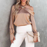 Sexy Off Shoulder Satin Blouse Pullover Silver Sam