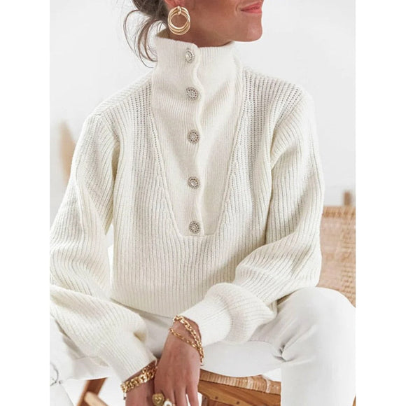 Casual Long Sleeve Button Warm Pullover Tops Silver Sam