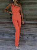 Slash Neck Solid Backless Zipper Party Jumpsuits