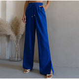 Single-breasted Lapels Long Sleeve Shirt & High Waist Wide Leg Pants