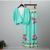 V-neck Bat Sleeve Top Printed Wide-leg Pants Suit Silver Sam