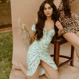 Midi Bodycon Dress Beach Floral Print Summer Boho Party Dress Silver Sam