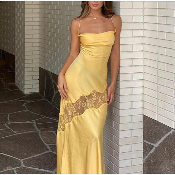 Satin Sleeveless Lace Bodycon Midi Dress Silver Sam