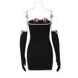 Bows Trim Strapless Corset Top Mini Skirt Set