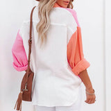 Patchwork Lapel Buttons Blouse Silver Sam
