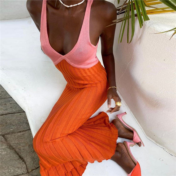 Panelled Sexy Backless Knit Dress Beachwear Silver Sam