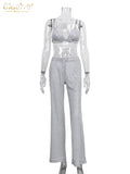 Sleeveless Crop Top & High Waist Pants Set, Blazer Sold Separately