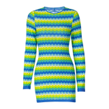 Stripe Print Long Sleeves O Neck Patchwork Mini Dress Silver Sam