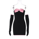 Bows Trim Strapless Corset Top Mini Skirt Set