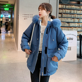 Womens Mid Length Zipper Coat with Furry Hood Yellow Pandora