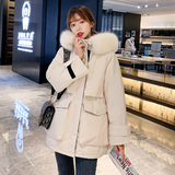 Womens Mid Length Zipper Coat with Furry Hood Yellow Pandora