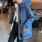 Womens Mid Length Zipper Coat with Furry Hood Yellow Pandora