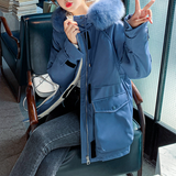 Womens Mid Length Zipper Coat with Furry Hood Yellow Pandora