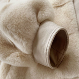 Womens Faux Fur Jacket With Vegan Leather Trimmed Cuffs Yellow Pandora