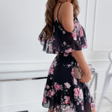 Women Cold Shoulder Ruffle Chiffon Beach Dress Yellow Pandora