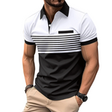 Men's Casual Stripe Short Sleeve Polo Shirt Yellow Pandora