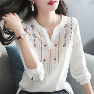 Women's V-Neck Embroidery Quarter Sleeve Top Yellow Pandora