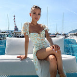 Midi Bodycon Dress Beach Floral Print Summer Boho Party Dress Silver Sam