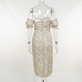 Midi Bodycon Dress Beach Floral Print Summer Boho Party Dress Silver Sam