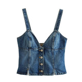 Sexy Spicy Girl Style Sheath Denim Camisole with Single Breasted Silver Sam