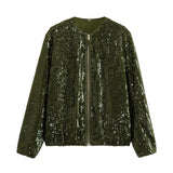 Casual Sequin Bomber Jackets Coat Outwear Silver Sam