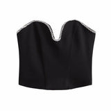 Strapless V-Neck Skinny Short Top Silver Sam