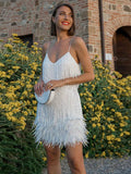 Sequins Tassel Feather Spaghetti Strap Dress Silver Sam