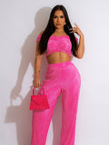 Off Shoulder Crop Top & Wide Leg Pants Set