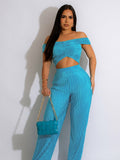 Off Shoulder Crop Top & Wide Leg Pants Set