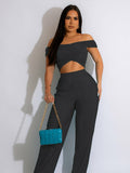 Off Shoulder Crop Top & Wide Leg Pants Set