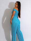 Off Shoulder Crop Top & Wide Leg Pants Set