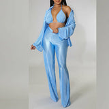 Three Piece Loose Shirt Trousers Bra Set