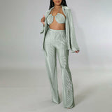 Three Piece Loose Shirt Trousers Bra Set