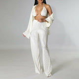 Three Piece Loose Shirt Trousers Bra Set