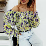 Slash Neck Long Sleeve Chiffon Blouse Silver Sam