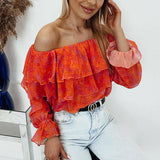 Slash Neck Long Sleeve Chiffon Blouse Silver Sam