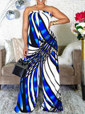Sexy Strapless Backless Jumpsuit Striped Print Wide Leg Pants Romper Silver Sam