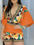 Shorts Romper Overalls Retro Floral Print Playsuit Bodysuit